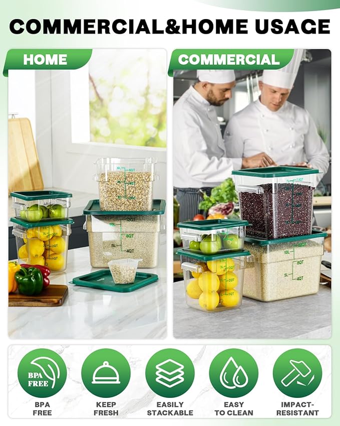 6QT 6PCS NSF Commercial Clear Food Storage Containers with Lids(GREEN)