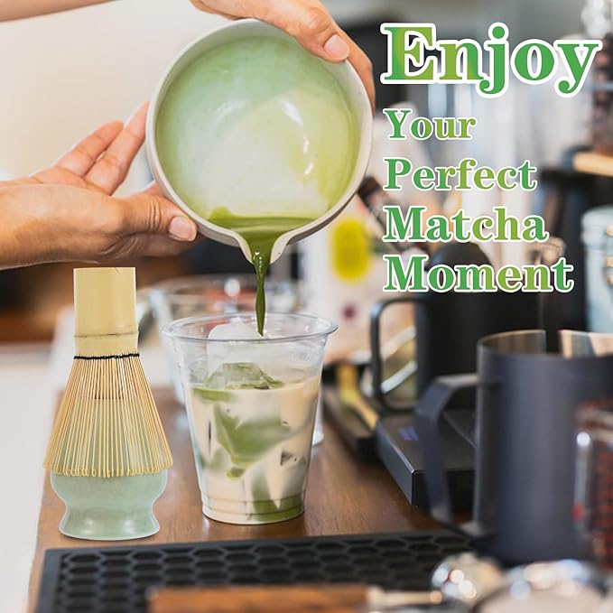 Matcha Whisk Set, Ceramic Matcha Bowl with Spout, Bamboo Whisk, Chasen Holder, Sifter, Traditional Scoop, Complete Tea Making Kit for Matcha Lovers, Beginner Starter Gifts for Women Men
