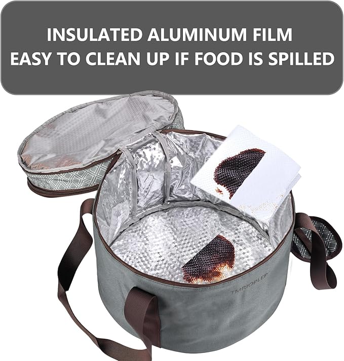 Tmrioplep 2 Pack Pie Carrier with Lids and Handles, Loadable Cupcake or Pizza Storage Containers, Includes Insulated Bags and Insulated Non-Slip Pads, Perfect for Transportation (Grey)