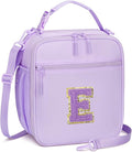 CLOUDWINGS Initial Insulated Lunch Bag for Girls Kids, Back to School Gift, Reusable Leak-proof Lunch Box with Adjustable Strap for School Daycare Travel Picnic (Purple,E)