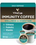 VitaCup Immunity Coffee Pods, Wellness Boost with Antioxidants, Echinacea, Probiotics, Vitamin C & D3, Medium Dark Roast, Single Serve Pod Compatible with Keurig K-Cup Brewers,64 Ct