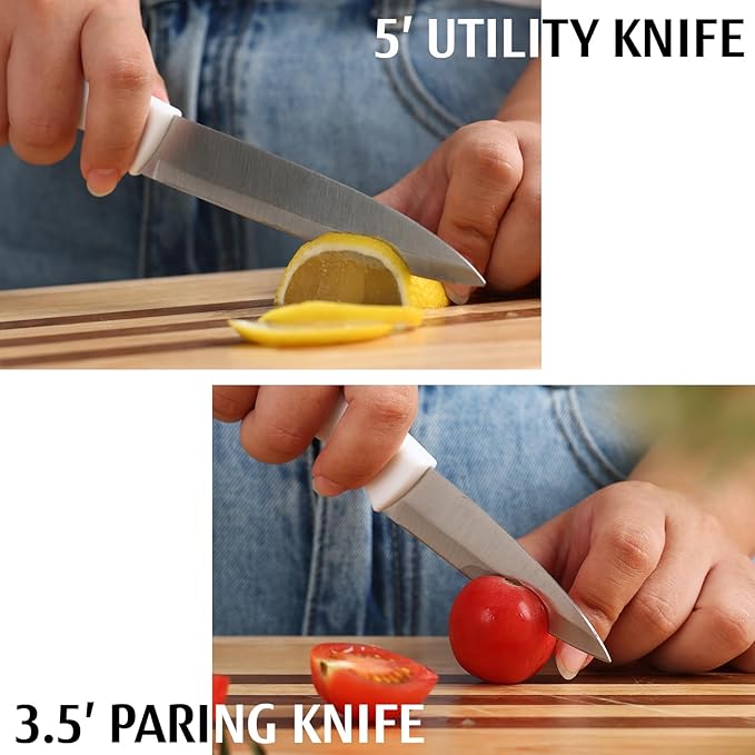 White Knife Set, 13 Pieces Knife Block Set with Built-in Sharpener