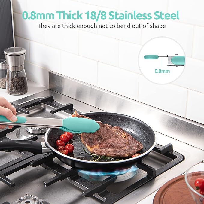 U-Taste Kitchen Tong for Cooking, 600ºF Heat-Resistant Tps, 12in/Aqua Sky