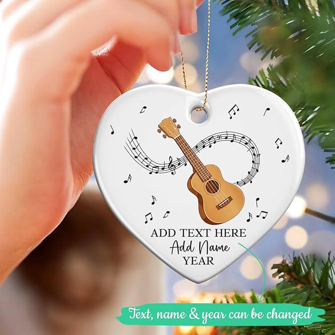 Personalized Ukulele Ceramic Ornament with Text Name Year, Customized Ukulele Instrument Christmas Ornament 2026, Musical Instrument Christmas Tree Ornaments, Gift for Men Women Music Lover