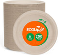 ECOLipak 6 in 200 Pack Natural Disposable Compostable Dessert Paper Plates