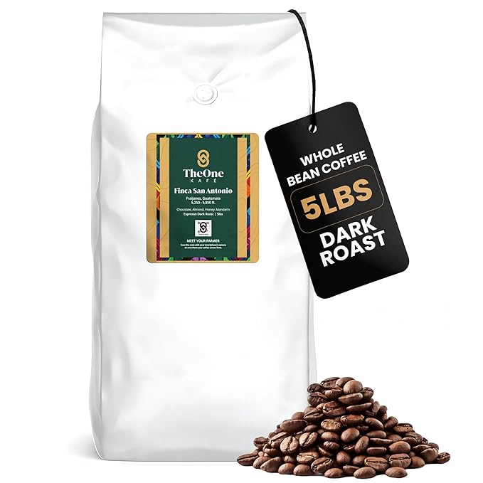 TheOne Kafé Guatemala Dark Roast Whole Bean Coffee – Organic, Single Origin, Premium Specialty Coffee, Ethically Sourced, Smooth & Rich Flavor – Fresh Roasted for Espresso, Drip, Pour Over – 5 lbs