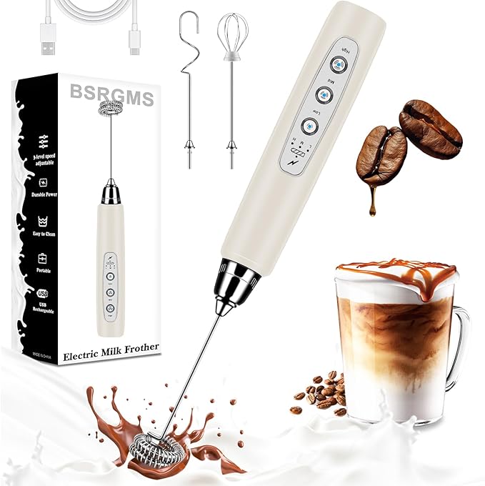 Milk Frother Wand Rechargeable Handheld Whisk Coffee 3 Speed Adjustable