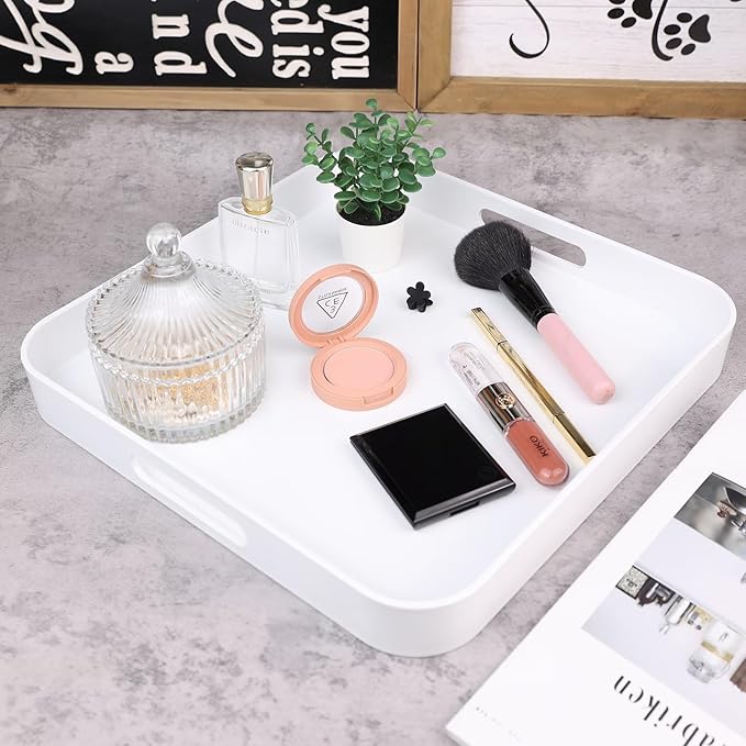 SforGUVA Square White Serving Tray, Ottoman Tray for Coffee Table