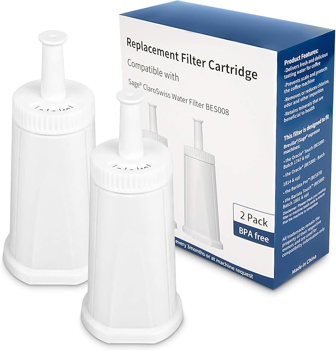 Ouxunus Filter - Replacement Water Filter Compatible with Breville Sage Claro Swiss For Oracle, Barista & Bambino - Compare to Part #BES008WHT0NUC1.(Pack of 2) (2) (2)