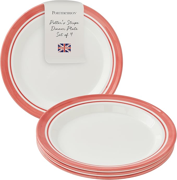 Portmeirion Potter's Stripe Dinner Plate - Red, Set of 4