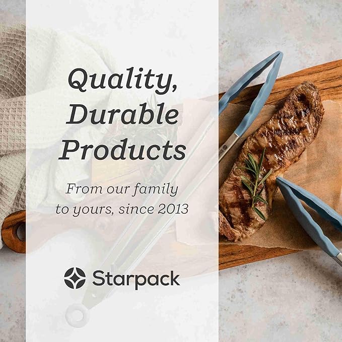 Starpack Get a Grip Silicone Kitchen Tongs (12 Inch) - LFGB Non Toxic, 600°F Heat Resistant, BPA-Free - Heavy-Duty Stainless Steel, Locking - Dishwasher Safe for Nonstick Cookware