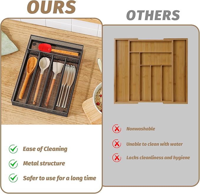 Sedegn mesh silverware tray for drawer: 5 Compartments for Easy Sorting