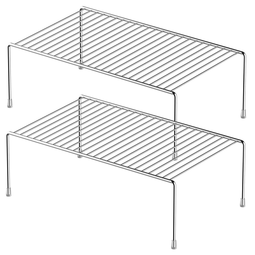 iPEGTOP Kitchen Cabinet Storage Shelf Rack, Set of 2 Large (15.7 x 9.4 Inch) Rustproof Metal Wire Shelves Spice Shelf Rack Cupboard Organizer for Pantries Countertops Utensils Organization, Chrome