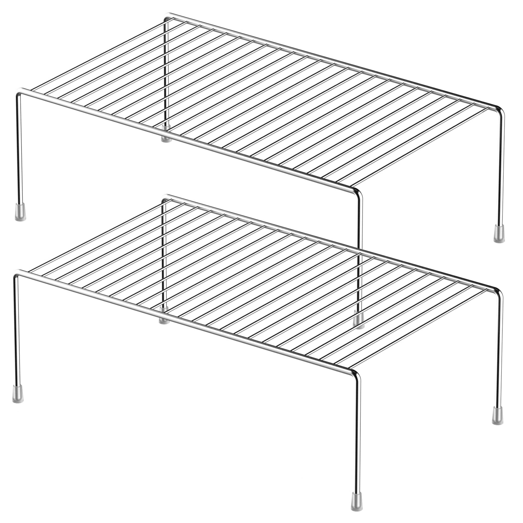 iPEGTOP Kitchen Cabinet Storage Shelf Rack, Set of 2 Large (15.7 x 9.4 Inch) Rustproof Metal Wire Shelves Spice Shelf Rack Cupboard Organizer for Pantries Countertops Utensils Organization, Chrome