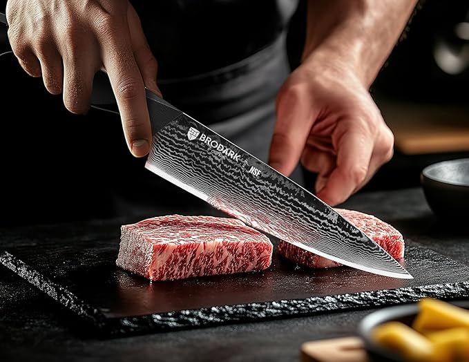 BRODARK Knife Set, 9PCS Damascus Knife Set with Block, Japanese Knives
