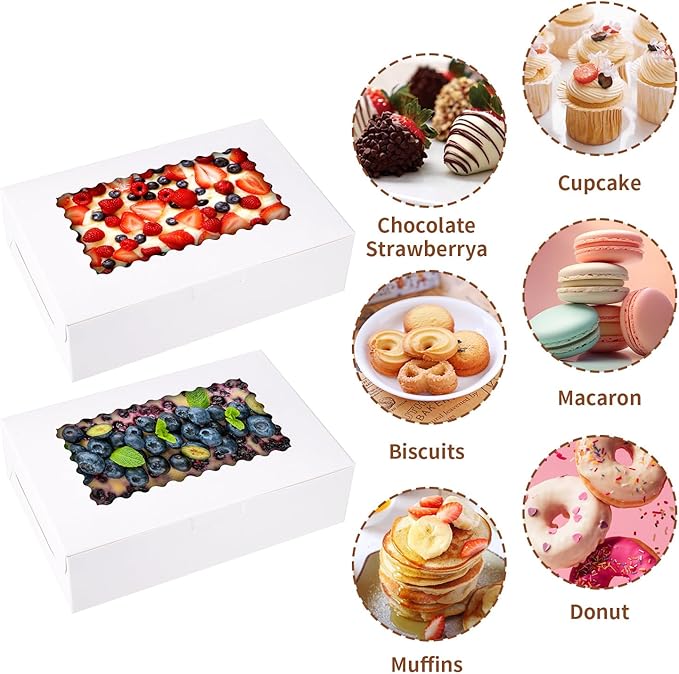 PFAMKEER 36 pcs Cookie Boxes,9x6x2.5 Inch Large Bakery Boxes with Window for Pies Chocolate Strawberries Muffins Donuts Pastry Dessert Christmas (White, 9 * 6 * 2.5inch/36pcs)