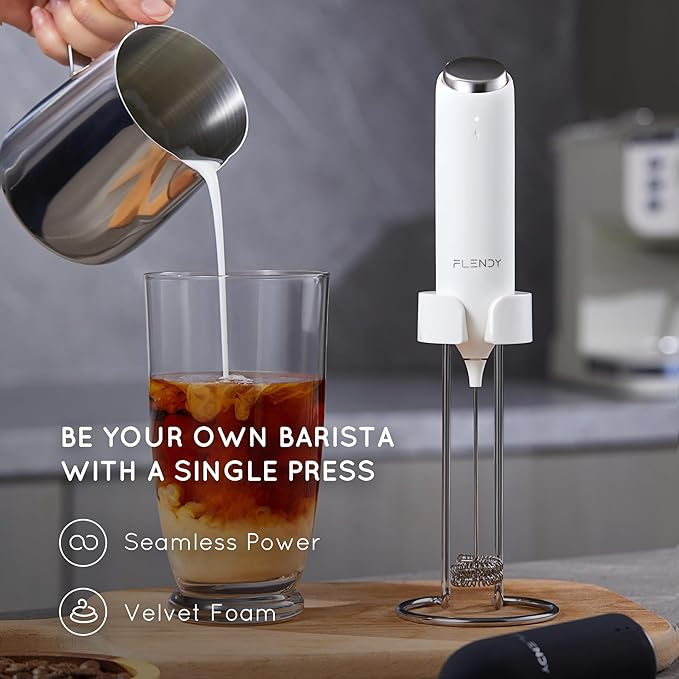 Flendy Rechargeable Milk Frother Handheld with Charging Stand