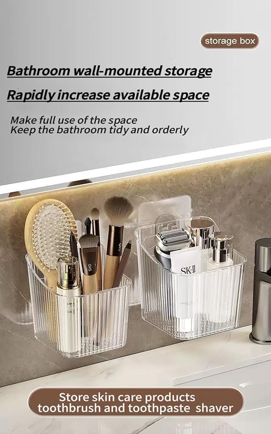 6Pack small Wall Mount Organizer, Adhesive Cabinet Door Storage Bins, Clear Makeup Container, Stackable Organizer Basket for Kitchen, Bathroom, rv, Pantry, Office，Refrigerator Small Items storage