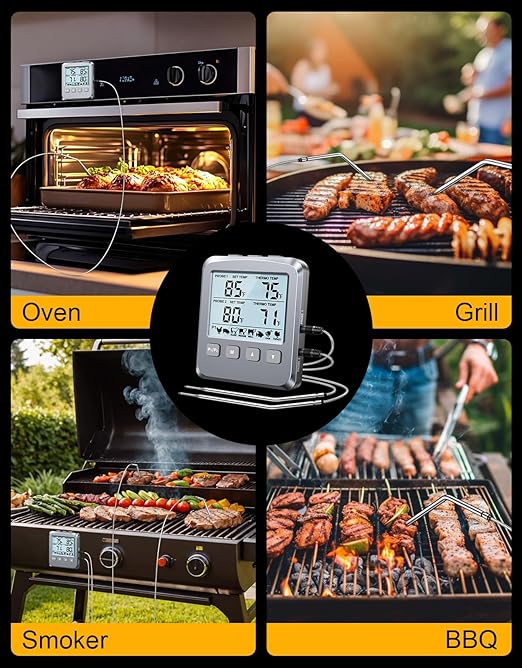 Vuwwey Dual Probe Meat Thermometer Digital for Cooking, Grilling & Smoking with Large LCD Backlight & Alarm, Kitchen Food Grill Thermometer, Smoker Accessories for BBQ Oven Oil Fry, Gifts for Men Dad
