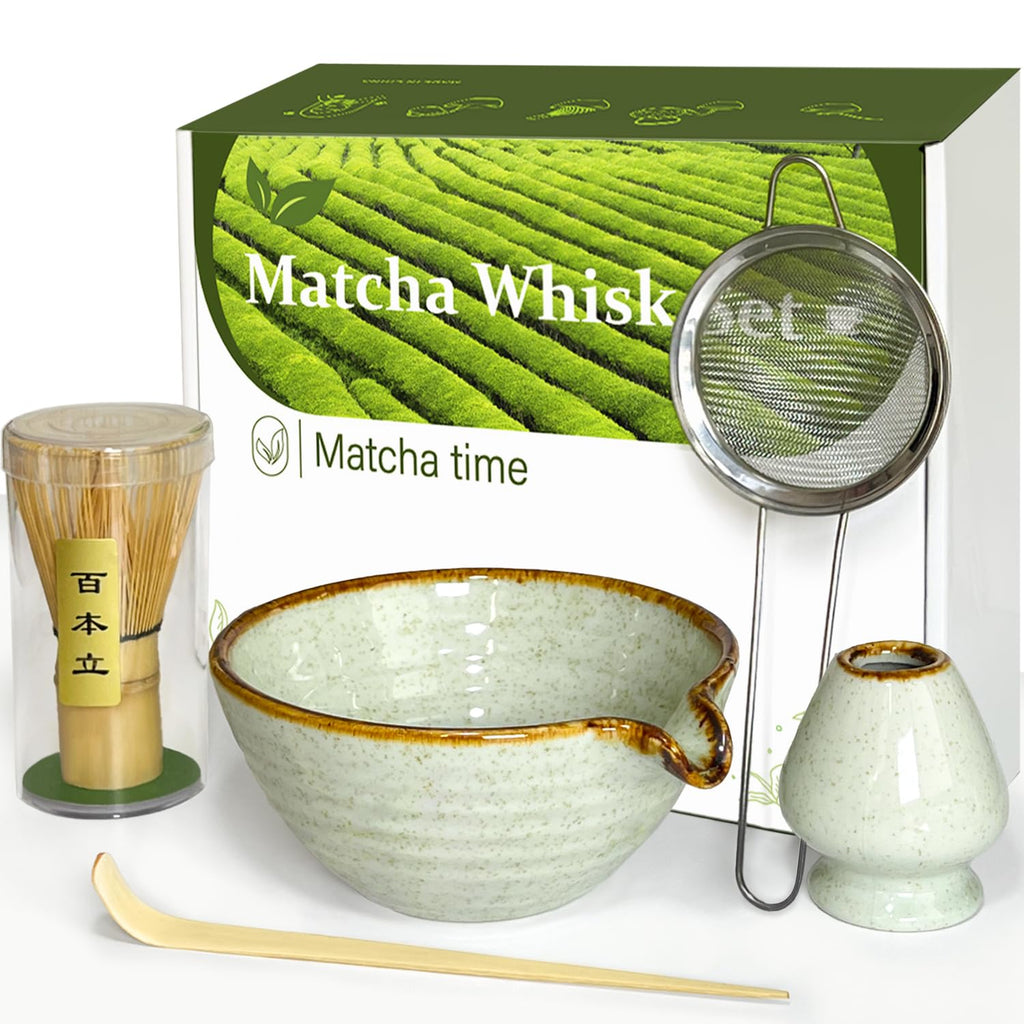 Vaiheng Matcha Whisk Set with Matcha Bowl, Matcha Whisk Holder Matcha Bamboo Whisks, Scoop, Sifter, Mothers Day Gifts for Women Mom Her Girl Friend Home Kitchen Decor Kit for Tea Enthusiasts