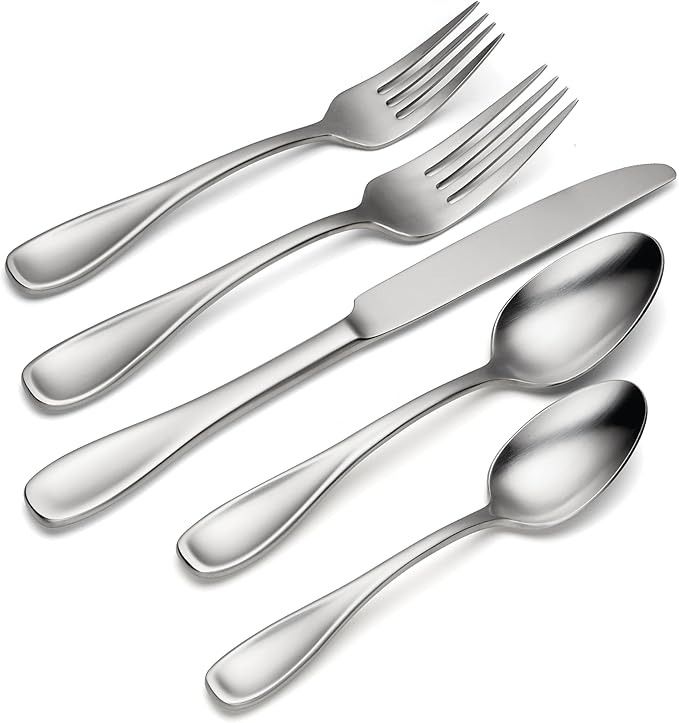 Oneida Brushed Satin Voss 45-Piece Silverware Set for 8, Flatware