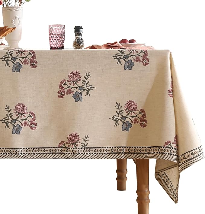 ISAENNE Designer French Linen Rectangular Tablecloth,102"x63"-Helena E