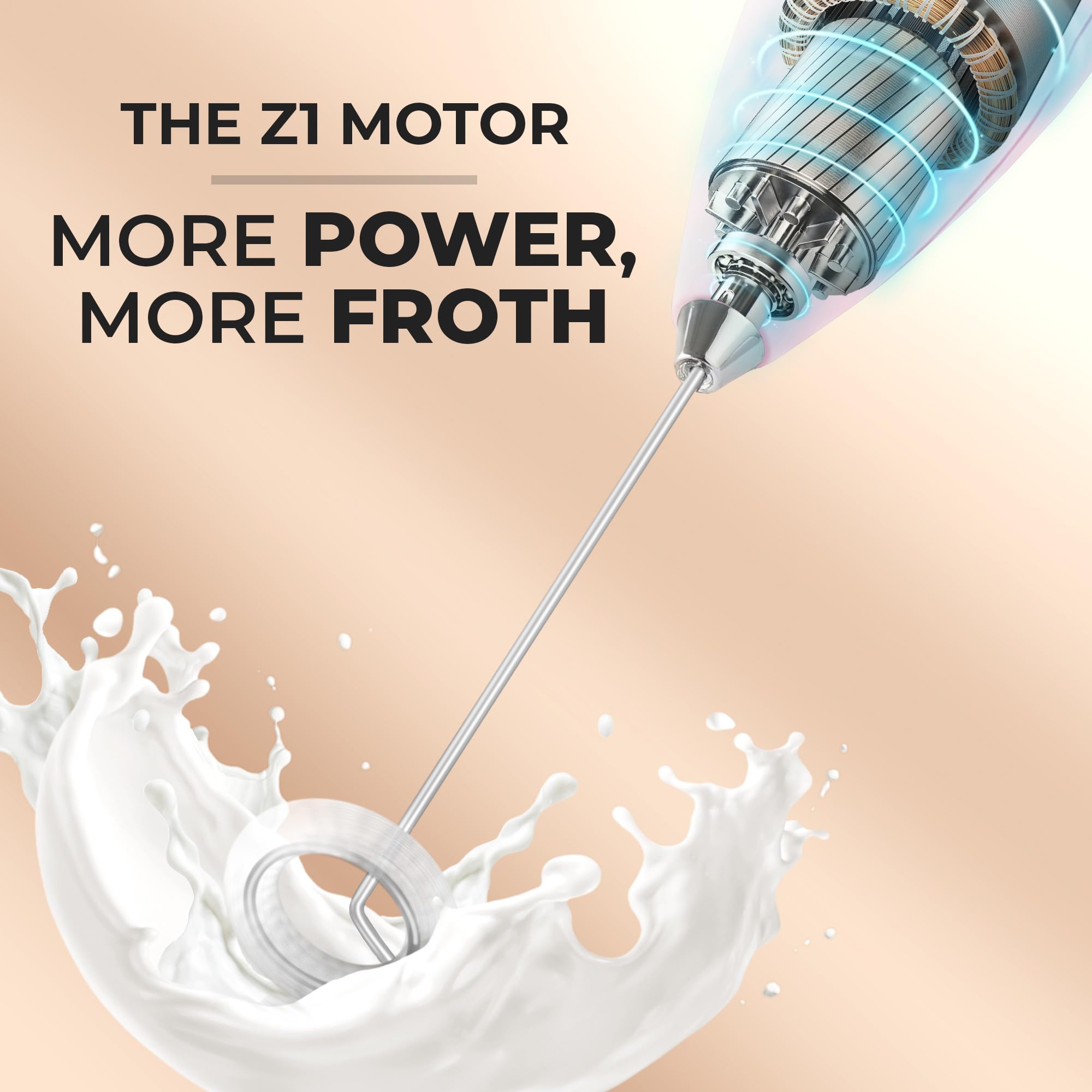 Zulay Kitchen Powerful Milk Frother Wand With Duracell Batteries - Ultra Fast Handheld Drink Mixer - Electric Whisk Foam Maker for Coffee, Lattes, Cappuccino & Matcha - Z1 Motor - Blizzard White