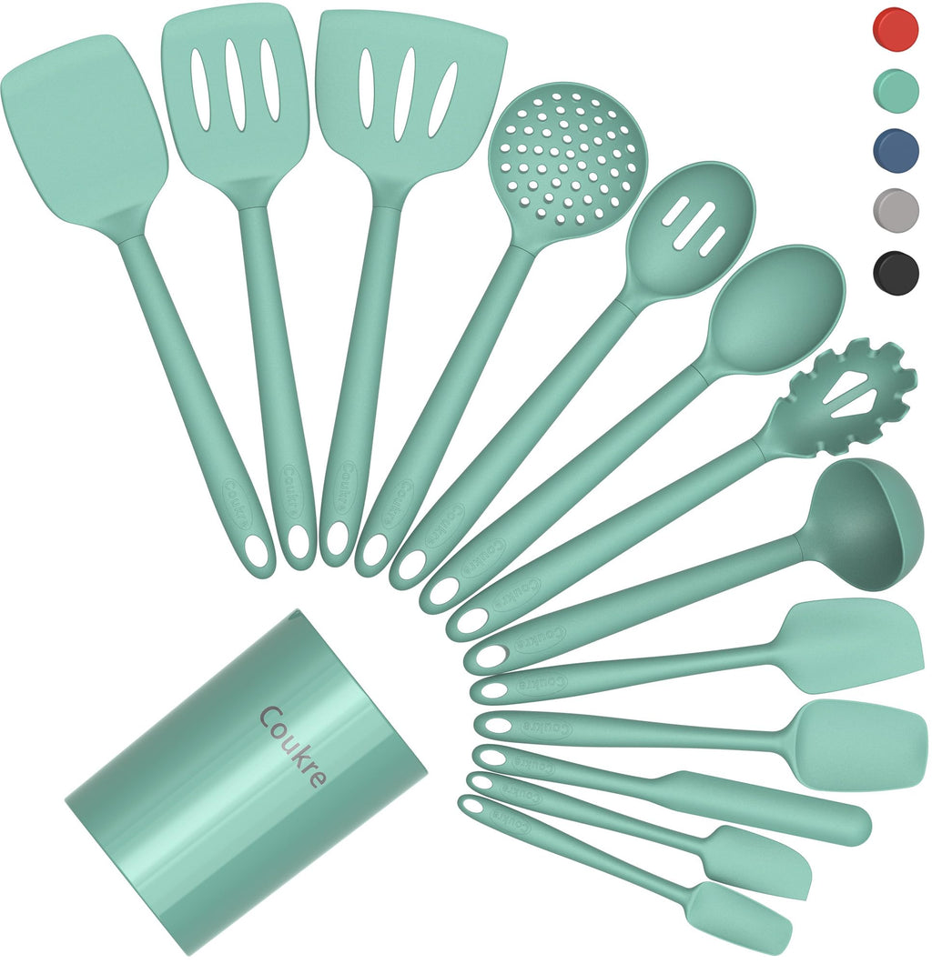 Coukre Silicone Kitchen Cooking Utensils Set, Heat Resistant, 14-Piece