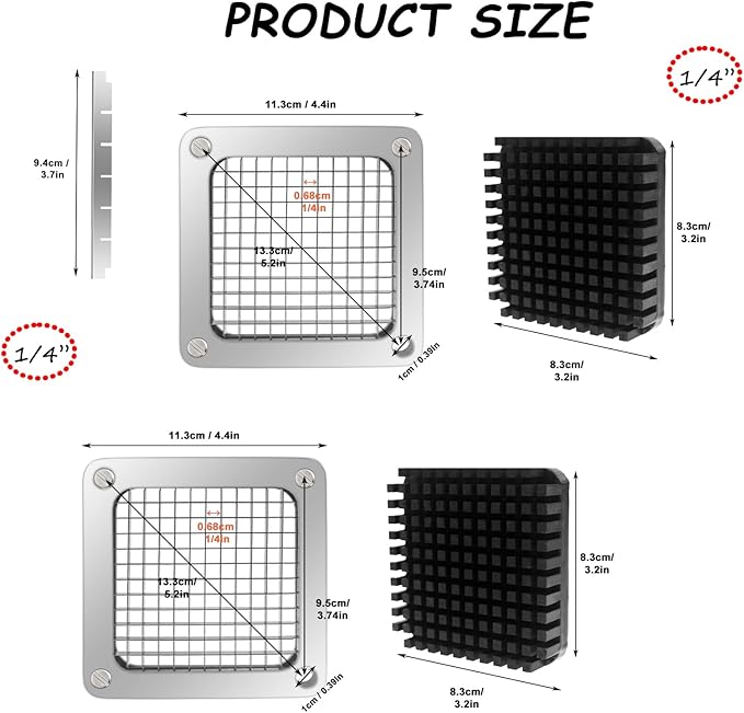KELEYU 2Pcs 1/4''Commercial Vegetable Replacement Chopper Blade