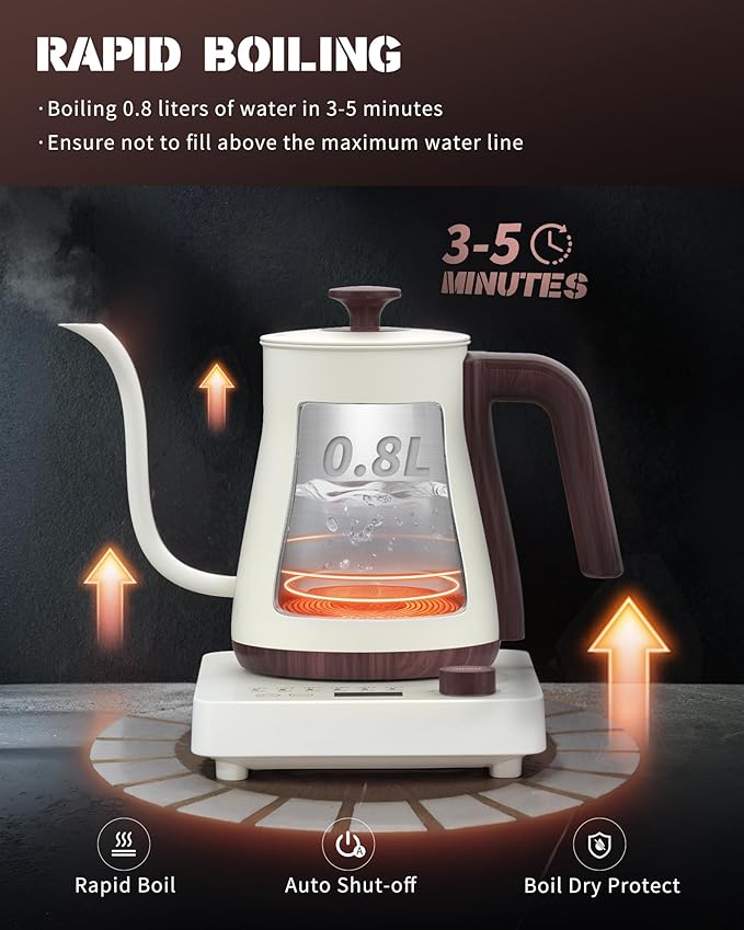 Keebar Gooseneck Electric Kettle, 0.8 L, 1000W, 6 Temp Presets, LED Display