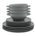 Gibson Elite Clover Hill 12-Piece Stoneware Dinnerware Set – Dark Blue Embossed Plates and Bowls with Matte Speckled Reactive Glaze, Service for 4 – Microwave & Dishwasher Safe