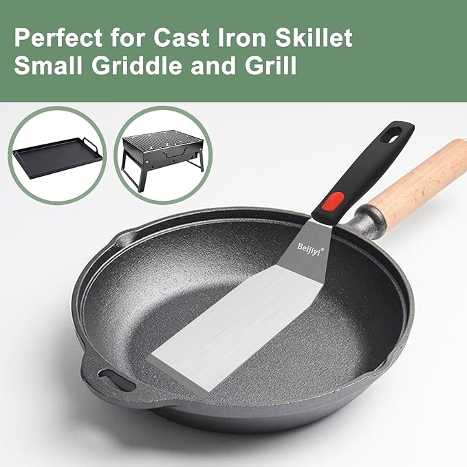 Beijiyi 3-Piece Metal Spatula for Cast Iron Skillet, Sturdy Stainless Steel