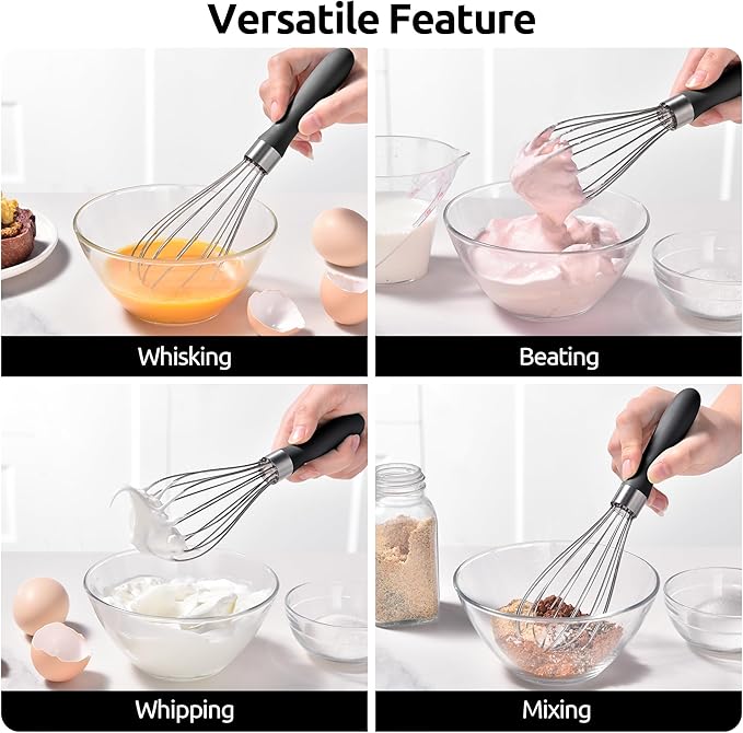 U-Taste Wire Whisk for Cooking, 18/10 Stainless Steel Balloon Wisk, S/Black
