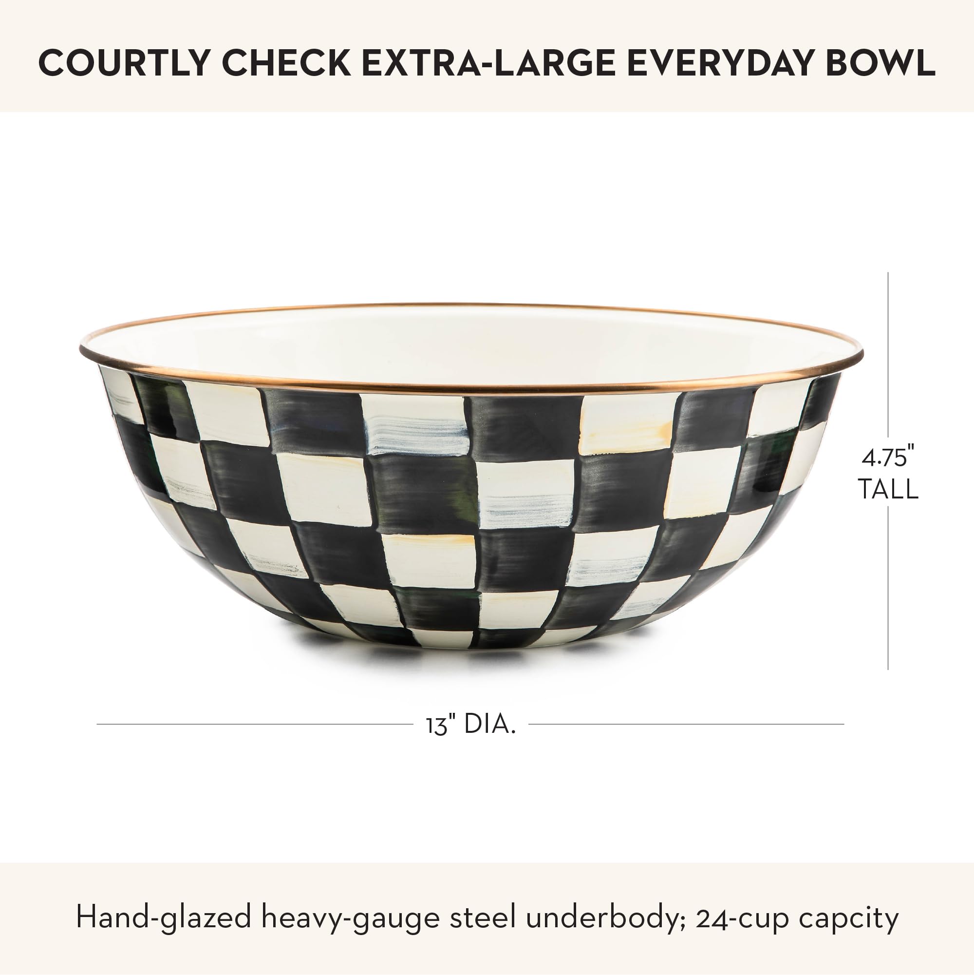 MACKENZIE-CHILDS Everyday Bowl, Extra-Large, Black-and-White Courtly Check