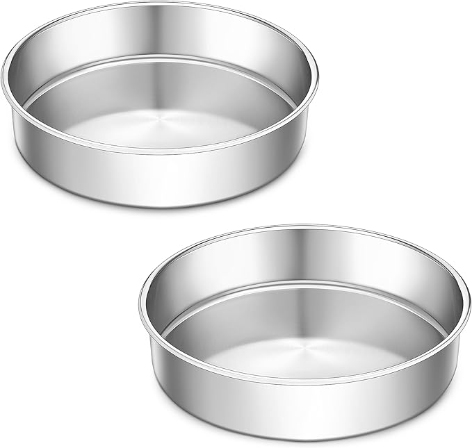 LIANYU 9 Inch Round Cake Pan Set of 2, Stainless Steel Layer Pan for Baking