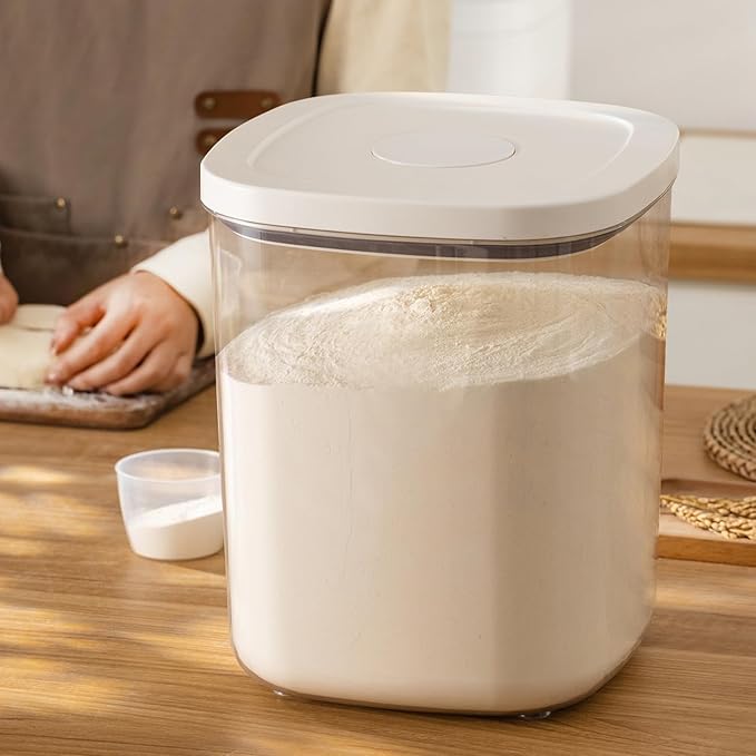 TBMAXS Airtight Rice Container 20 Lbs, Clear PET Plastic Food Storage Container Bin For Flour Sugar, Dry Food Holder with Easy Locking Lid for Kitchen Pantry Organization and Storage