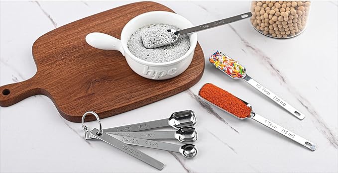 Nstezrne Measuring Spoons Set of 6, 18/8 Stainless Steel Measuring Spoons for Dry & Liquid, Spice Long Handle Tbsp Nesting Measure Spoon for Baking & Kitchen