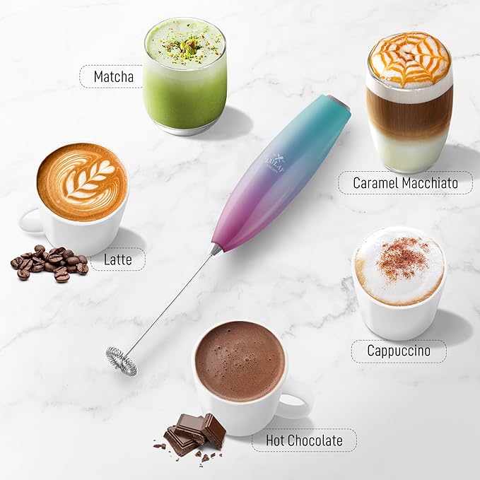 Zulay Powerful Milk Frother for Coffee with Upgraded Titanium Motor - Handheld Electric Whisk, Milk Foamer, Mini Mixer & Coffee Blender for Frappe, Latte, Matcha, No Stand - Fade Teal