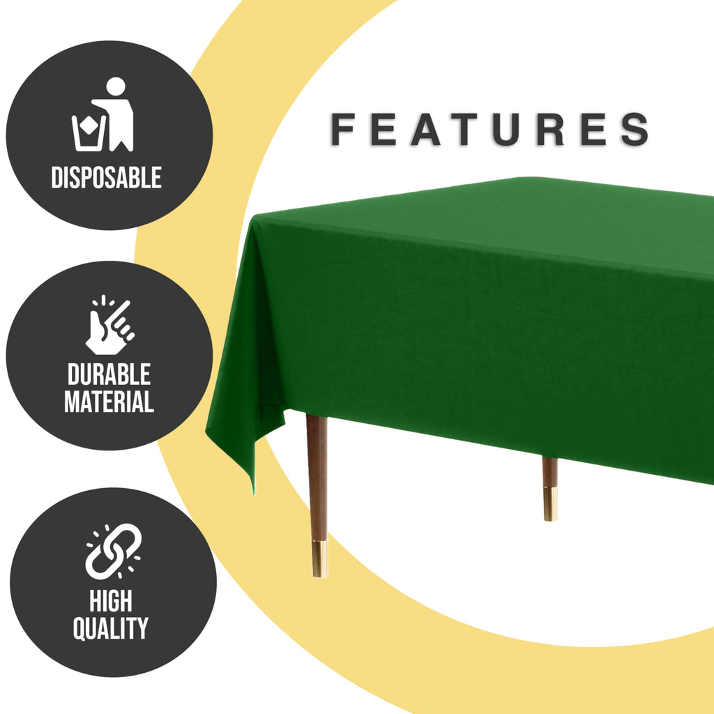 Party Solids 66% Thicker Premium Plastic Table Cloth Rectangle Table Cover 0.5 Mil 6 Pack Emerald Green Table Cloth 54 Inch x 108 Inch Disposable Tablecloth Won't Tear Easily Like Cheap Thin Brands