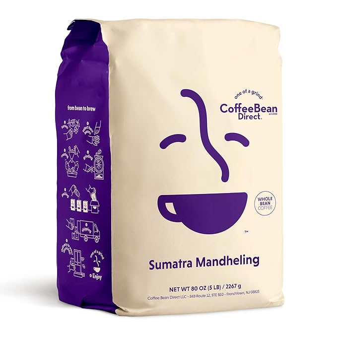Coffee Bean Direct Sumatra Mandheling, Whole Bean, 5lb Bag