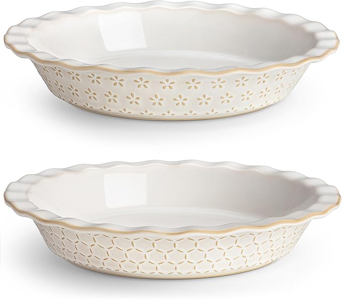 MALACASA 9 Inch Pie Pan Set of 2, 45 OZ Ceramic Quiche Baking Dish