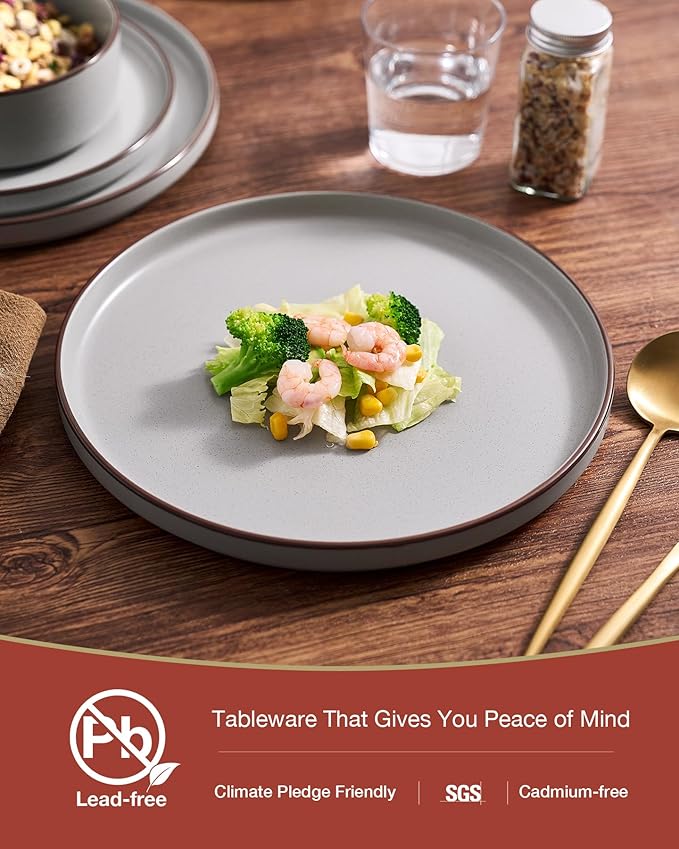 Famiware Nebula Ridge 12-Piece Stoneware Dinnerware Set, Light Gray