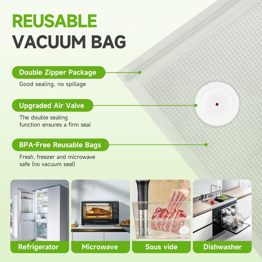 Vixino Vacuum Sealer Bags, 40 Reusable Vacuum Sealer Bags for Food, BPA-Free, Meal Prep and Sous Vide Cooking,Works for Handheld Sealer and Vac Sealer Machine with External Vacuum Systems
