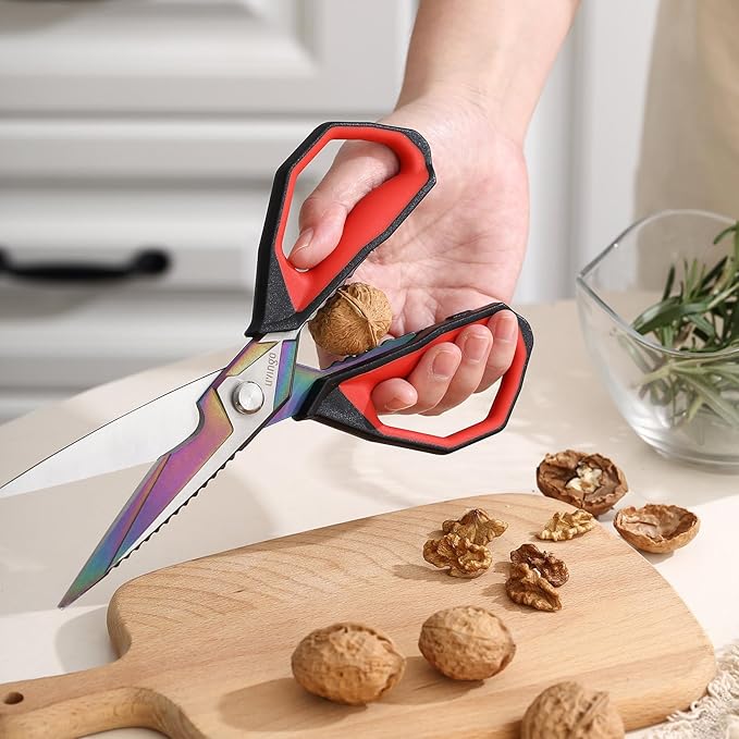 LIVINGO 9" Sharp Kitchen Scissors for Food Titanium Coated Stainless Steel