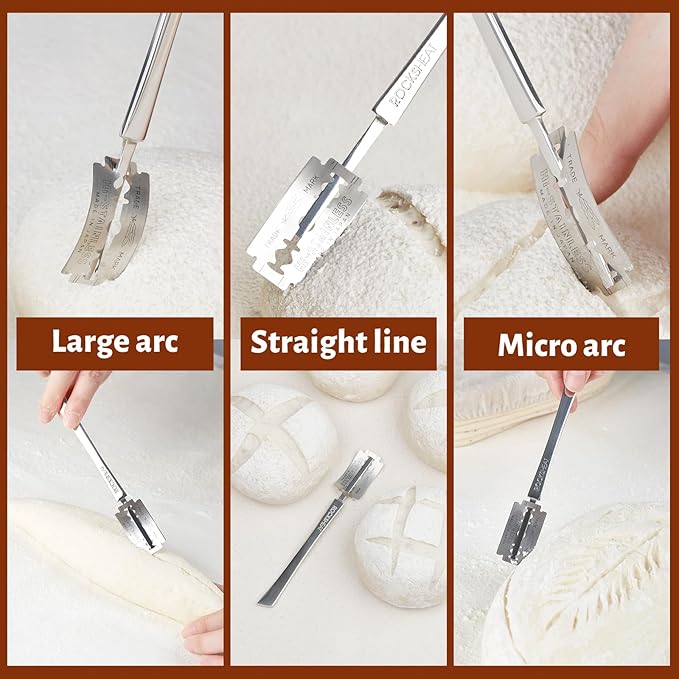 ROCKSHEAT Bread Lame Dough Scoring Tool, Stainless Steel Scoring Knife with 5 Feather Blades, Sourdough Scoring Tool for Bread Baking, Baking Tool for Baking Beginners