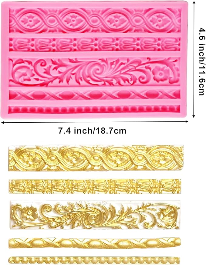 Baroque Silicone Molds, AIMEIKI 3 Pack Baroque Border Fondant Molds Scroll Lace Mold Vintage Curlicues Baking Molds for Cake Decorating, Chocolate, Cupcake Topper, Clay Crafts