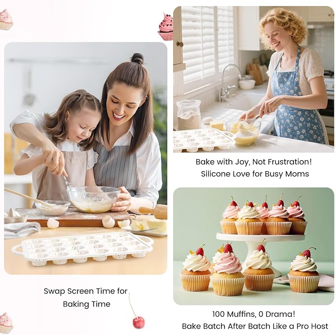 Fimary Silicone Muffin Pan with Metal Reinforced Frame - 12 Cups Muffin Pan With 24 Cups for Homemade Muffins, Cupcakes, Oven and Dishwasher Safe - Set of 2, Rainbow Dots
