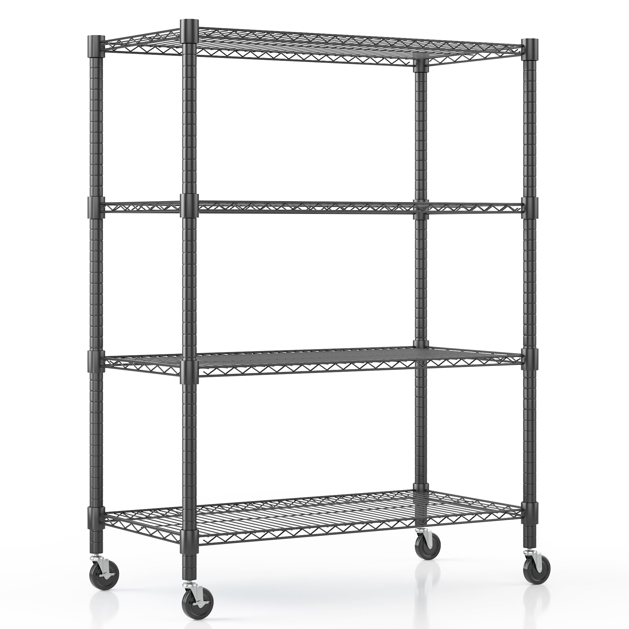 Himimi 18" D×36" W×72" H Storage Shelves with Wheels Metal Wire Shelving Unit 4 Tier Adjustable Shelving Heavy Duty Garage Shelf Organizer Rack Loads 1600LBS，Black