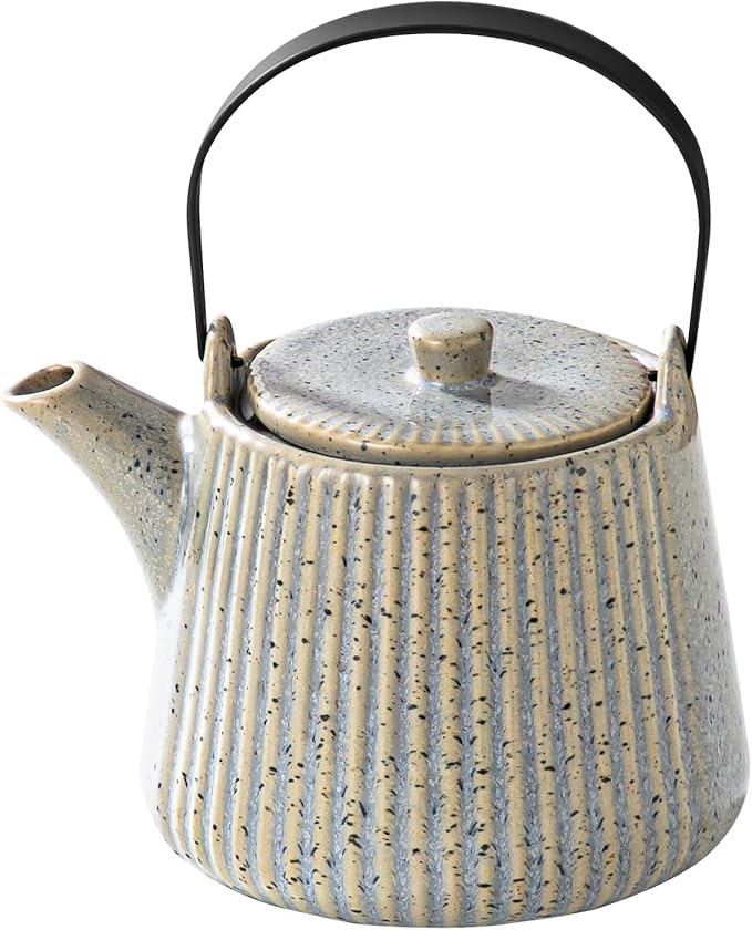 Yundu Ceramic Teapots for Tea, 1000ml/33.8oz Tea Pot with Infusers for Loose Tea, Striped Tea Pot with Removable Tea Infuser - Reactive Grey