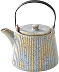 Yundu Ceramic Teapots for Tea, 1000ml/33.8oz Tea Pot with Infusers for Loose Tea, Striped Tea Pot with Removable Tea Infuser - Reactive Grey